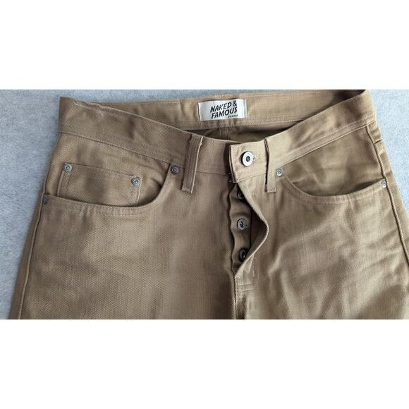Naked & Famous Men Jeans Size 31x27 Weird Guy Beige Selvedge Chino Button Fly - Picture 2 of 14